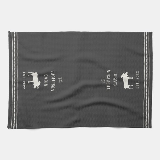 Charcoal Rustic Moose Personalized Kitchen Towel Theedoek (Horizontaal)
