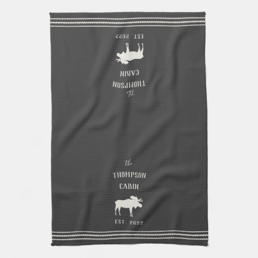 Charcoal Rustic Moose Personalized Kitchen Towel Theedoek (Verticaal)