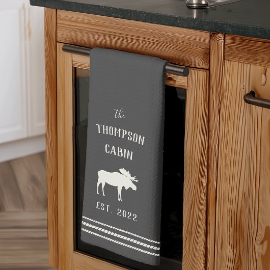 Charcoal Rustic Moose Personalized Kitchen Towel Theedoek