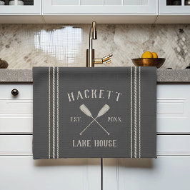 Charcoal Rustic Oars Personalized Lake House Theedoek