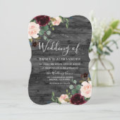 Charcoal Rustic Red Wine Floral Burgundy Wedding Kaart (Staand voorkant)