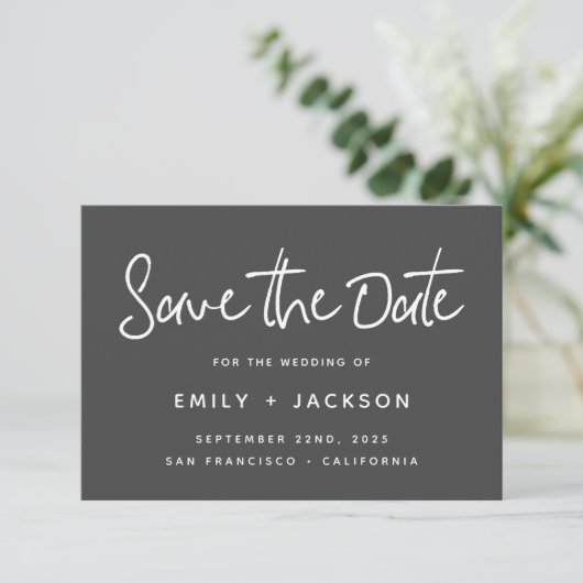 Charcoal Script Modern Simple Save the Date (Staand voorkant)
