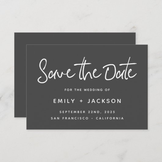 Charcoal Script Modern Simple Save the Date (Voorkant / Achterkant)