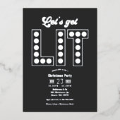 Charcoal Shine Let's Get Lit Retro Christmas Party Folie Uitnodiging (Voorkant)