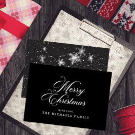 Charcoal Silver Snowflake Holiday Card Folie Feestdagenkaart