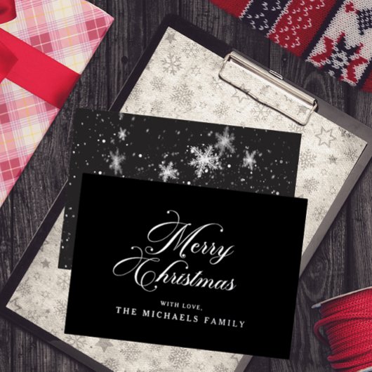 Charcoal Silver Snowflake Holiday Card Folie Feestdagenkaart