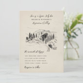 Charcoal Sketched Italy Winery Wedding Kaart (Staand voorkant)