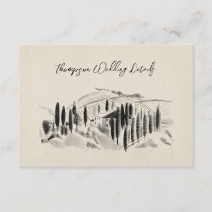 Charcoal Sketched Italy Winery Wedding Rsvp Informatiekaartje