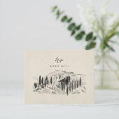 Charcoal Sketched Italy Winery Wedding RSVP Kaartje (Staand voorkant)