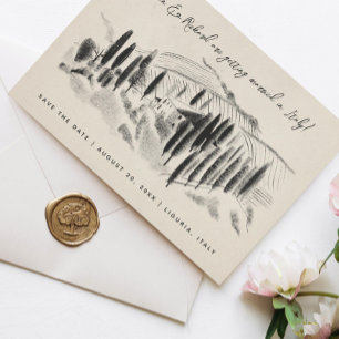 Charcoal Sketting Italy Winery Save the Date