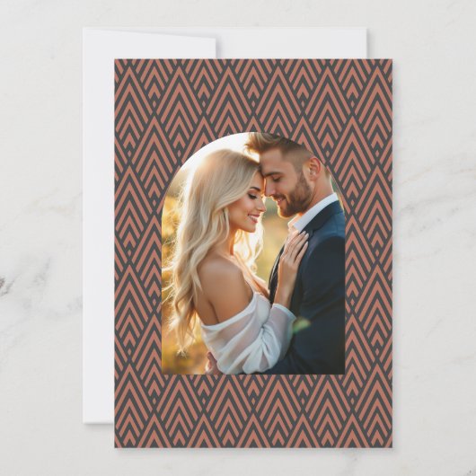 Charcoal Slate & Copper Art Deco Wedding Photo Kaart (Achterkant)