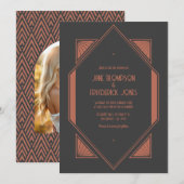 Charcoal Slate & Copper Art Deco Wedding Photo Kaart (Voorkant / Achterkant)