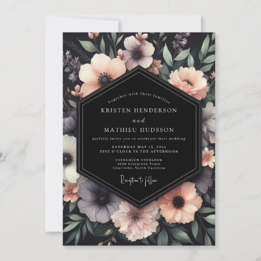 Charcoal Somber Anemone Wedding Kaart (Voorkant)
