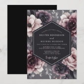 Charcoal Somber Flora Wedding Kaart (Voorkant / Achterkant)