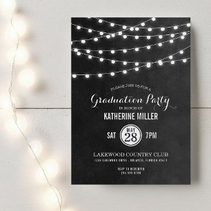 Charcoal String Lights Graduation Party uitnodigin Kaart
