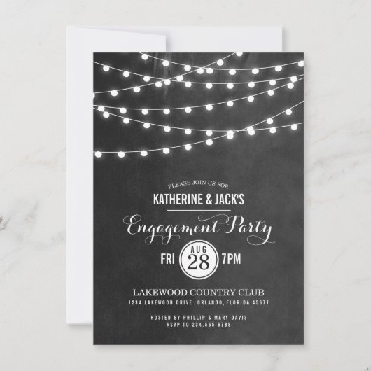 Charcoal String Lights verlovingsfeestuitnodiging Kaart (Voorkant)
