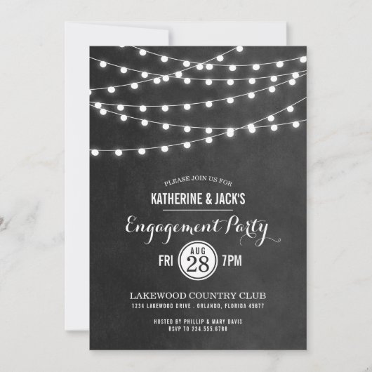 Charcoal String Lights verlovingsfeestuitnodiging Kaart (Voorkant)
