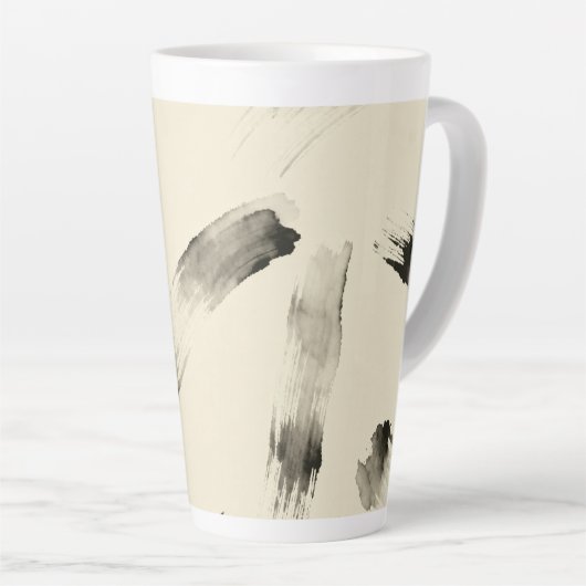 Charcoal Strokes Pattern | Minimal Beige Abstract  Latte Mok (Rechterhoek)