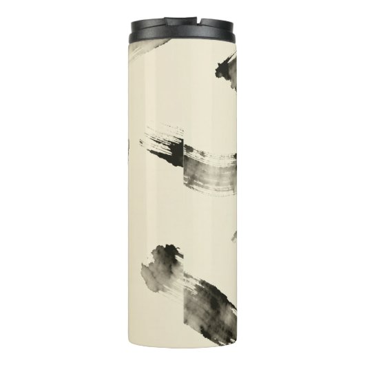 Charcoal Strokes Pattern | Minimal Beige Abstract Thermosbeker (Achterkant)