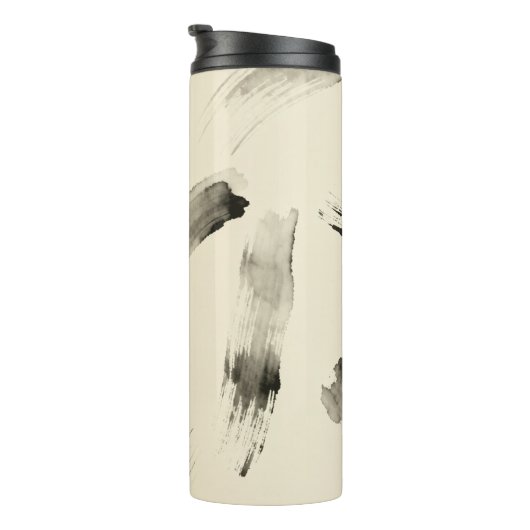 Charcoal Strokes Pattern | Minimal Beige Abstract Thermosbeker (Geroteerd rechts)