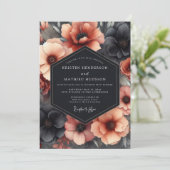 Charcoal & Terracotta Dramatic Bloom Wedding Kaart (Staand voorkant)