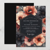 Charcoal & Terracotta Dramatic Bloom Wedding Kaart (Voorkant / Achterkant)