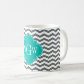 Charcoal Thin Chevron Blauwgroen Quatrefoil 3 Mono Koffiemok (Voorkant rechts)
