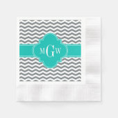 Charcoal Thin Chevron Blauwgroen Quatrefoil 3 Mono Servetten (Voorkant)