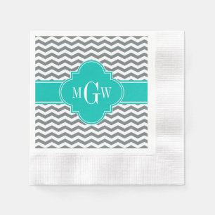 Charcoal Thin Chevron Blauwgroen Quatrefoil 3 Mono Servetten