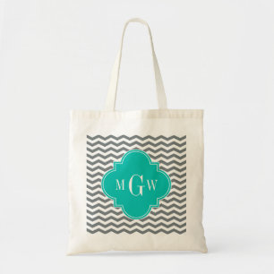 Charcoal Thin Chevron Blauwgroen Quatrefoil 3 Mono Tote Bag
