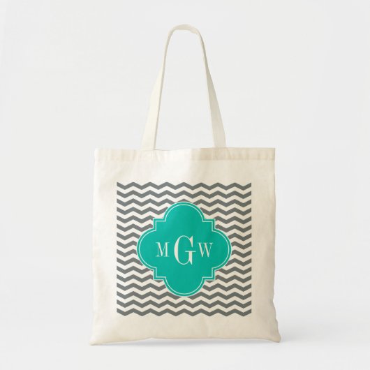 Charcoal Thin Chevron Blauwgroen Quatrefoil 3 Mono Tote Bag (Voorkant)