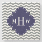 Charcoal Thin Chevron Navy Quatrefoil 3 Monogram Stenen Onderzetter (Voorkant)