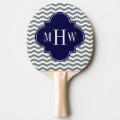 Charcoal Thin Chevron Navy Quatrefoil 3 Monogram Tafeltennisbatje (Voorkant)