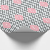 Charcoal Thin Chevron Pink Quatrefoil 3 Monogram Cadeaupapier (Hoek)