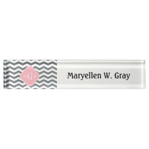 Charcoal Thin Chevron Pink Quatrefoil 3 Monogram Naambordje