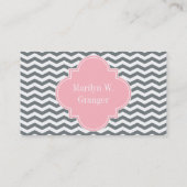 Charcoal Thin Chevron Pink Quatrefoil 3 Monogram Visitekaartje (Achterkant)