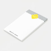 Charcoal Thin Chevron Yellow Quatrefoil 3 Monogram Post-it® Notes (Schuin)