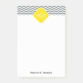 Charcoal Thin Chevron Yellow Quatrefoil 3 Monogram Post-it® Notes (Voorkant)