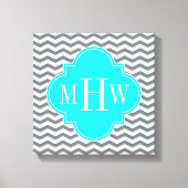 Charcoal Tn Chevron Brt Aqua Quatrefoil 3 Monogram Canvas Afdruk (Voorkant)