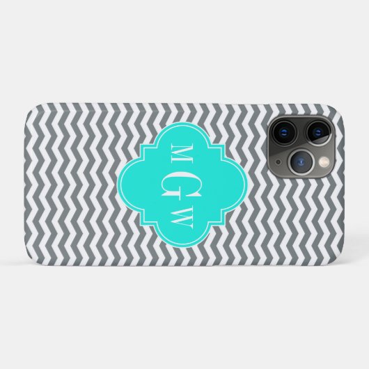 Charcoal Tn Chevron Brt Aqua Quatrefoil 3 Monogram Case-Mate iPhone Case (Achterkant (horizontaal))