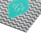 Charcoal Tn Chevron Brt Aqua Quatrefoil 3 Monogram Snijplank (Hoek)