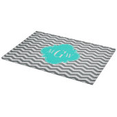 Charcoal Tn Chevron Brt Aqua Quatrefoil 3 Monogram Snijplank (Hoek)