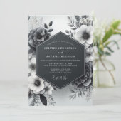 Charcoal Vesperal Flora Wedding Kaart (Staand voorkant)