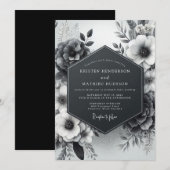 Charcoal Vesperal Flora Wedding Kaart (Voorkant / Achterkant)