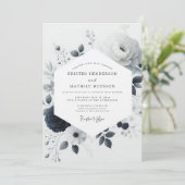 Charcoal Watercolor Bloom Wedding Kaart (Staand voorkant)