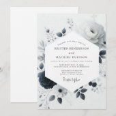 Charcoal Watercolor Bloom Wedding Kaart (Voorkant / Achterkant)