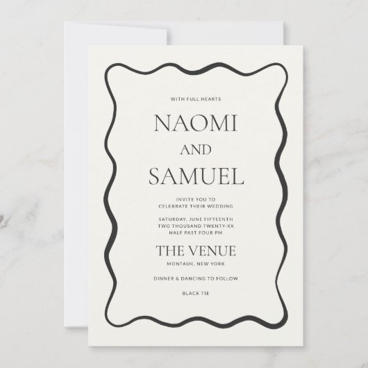 Charcoal Wavy Border Wedding Kaart (Voorkant)