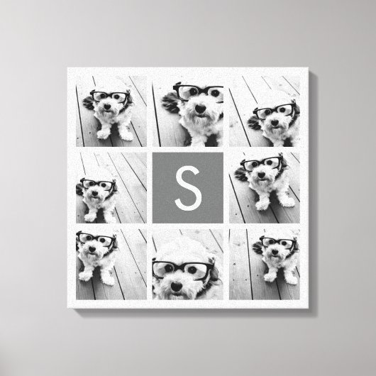 Charcoal White 8 Photo Collage Custom Monogram Canvas Afdruk (Voorkant)