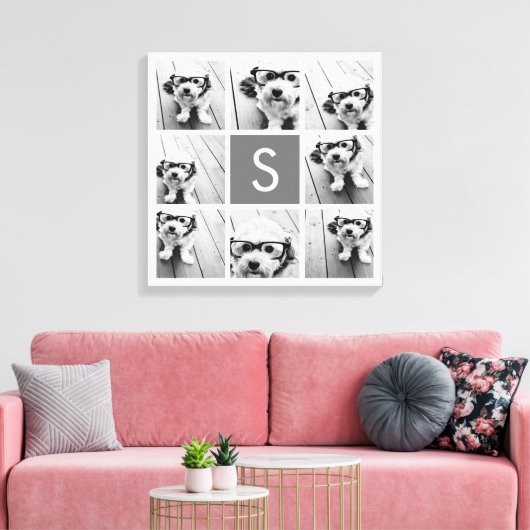 Charcoal White 8 Photo Collage Custom Monogram Canvas Afdruk (Insitu (Woonkamer))