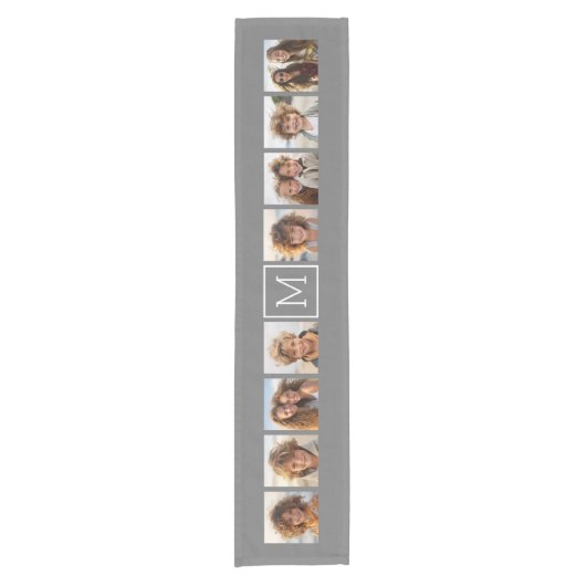 Charcoal White 8 Photo Collage Custom Monogram Korte Tafelloper (Voorkant)